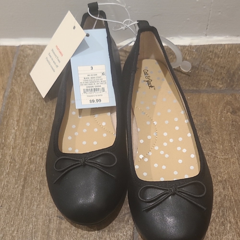 Cat & Jack Black Flats with Bow Detail